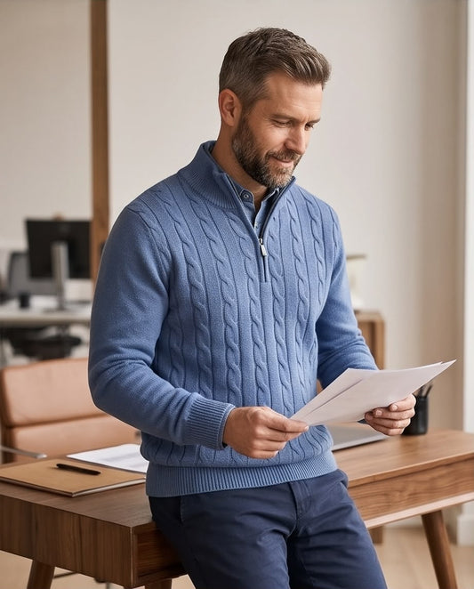 2H Blue Cable Knit Sweater