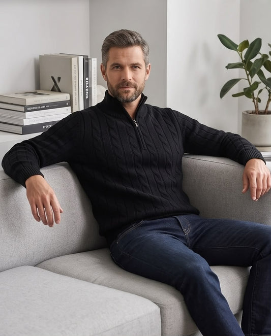 2H Black Cable Knit Sweater