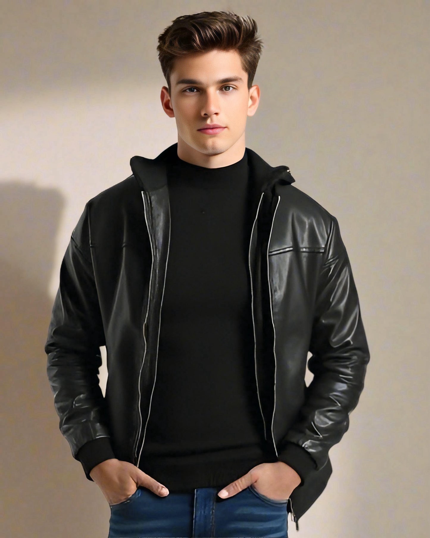 2H #906 Leather Casual Hooded Jacket