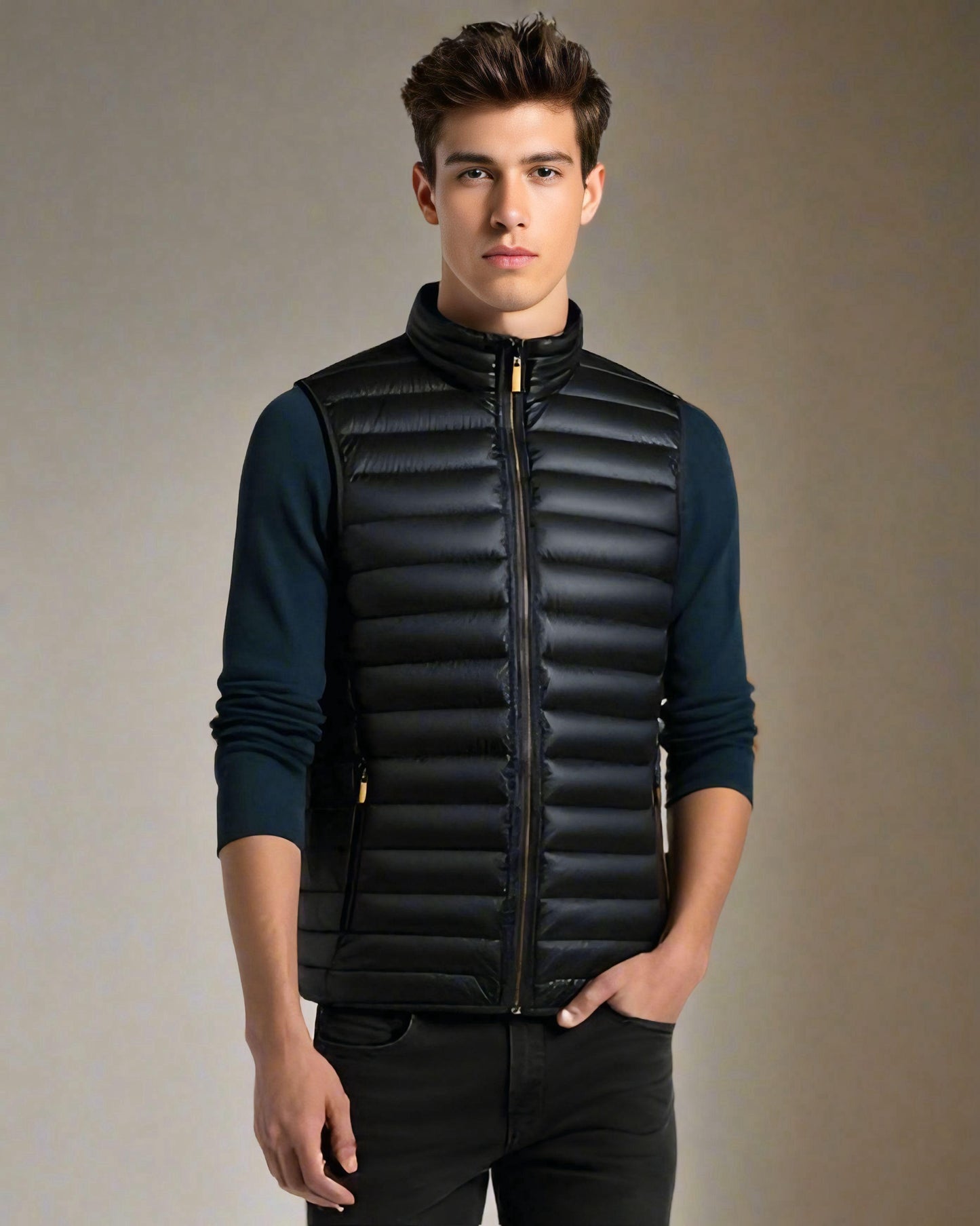 2H Black Puffer Lightweight Gilet