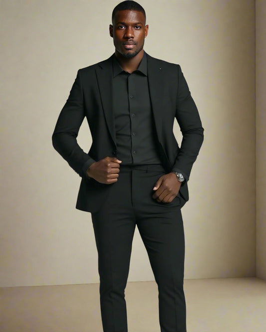 2H Black Casual Plain Suit