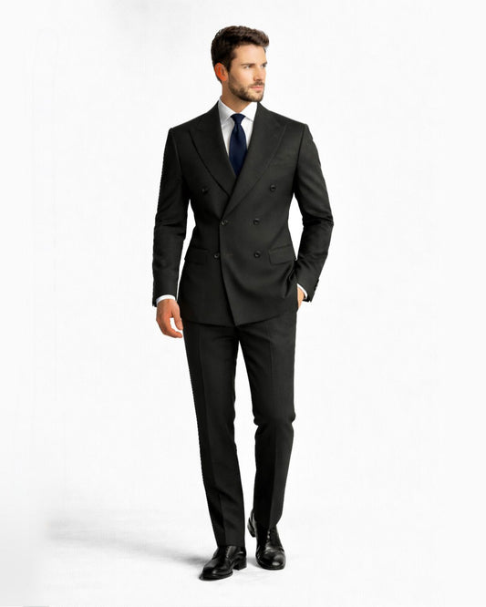 2H #112-2 Black Double Breasted Suit