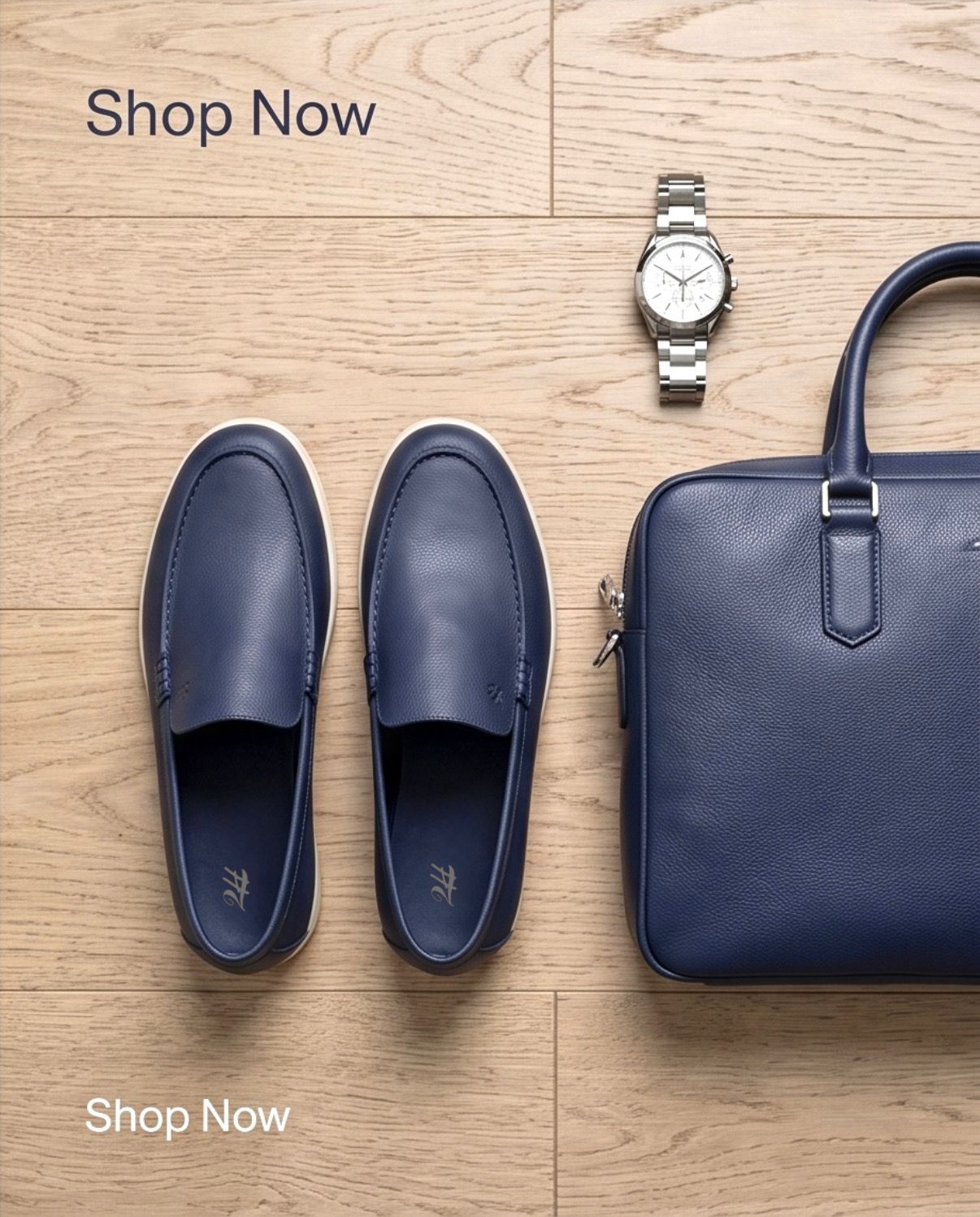 2H #20G Genuine Leather Navy Casual Shoes