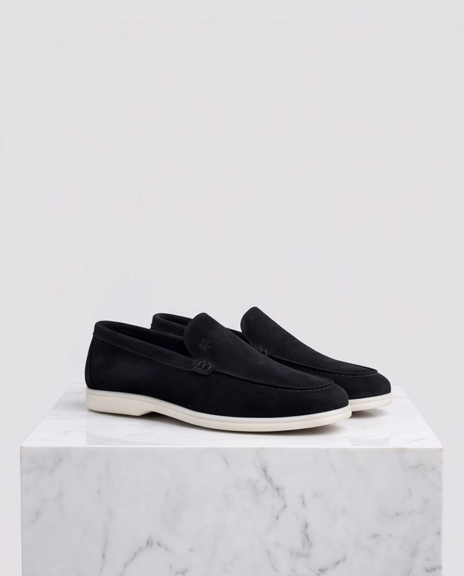 2H #19G Genuine Leather Chamois Black Casual Shoes