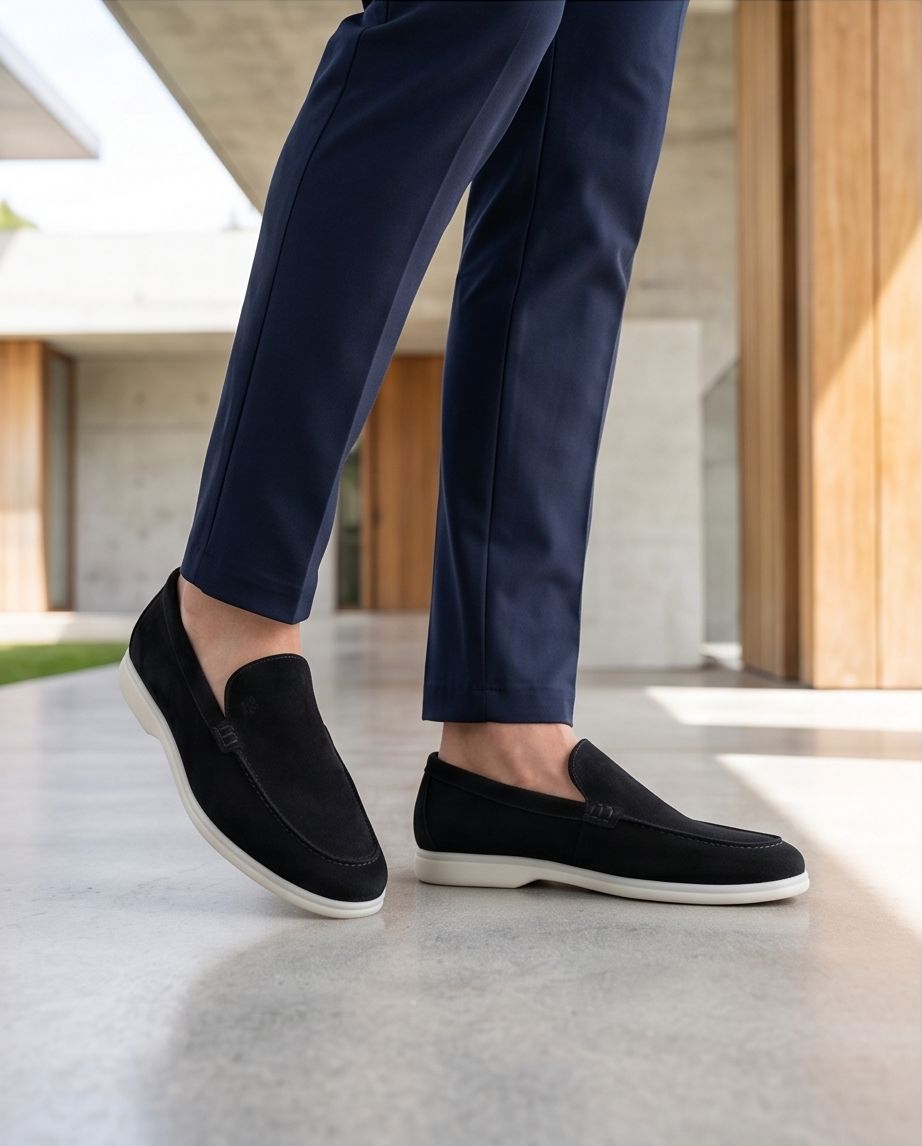 2H #19G Genuine Leather Chamois Black Casual Shoes