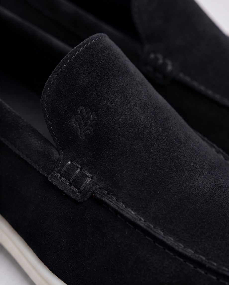 2H #19G Genuine Leather Chamois Black Casual Shoes