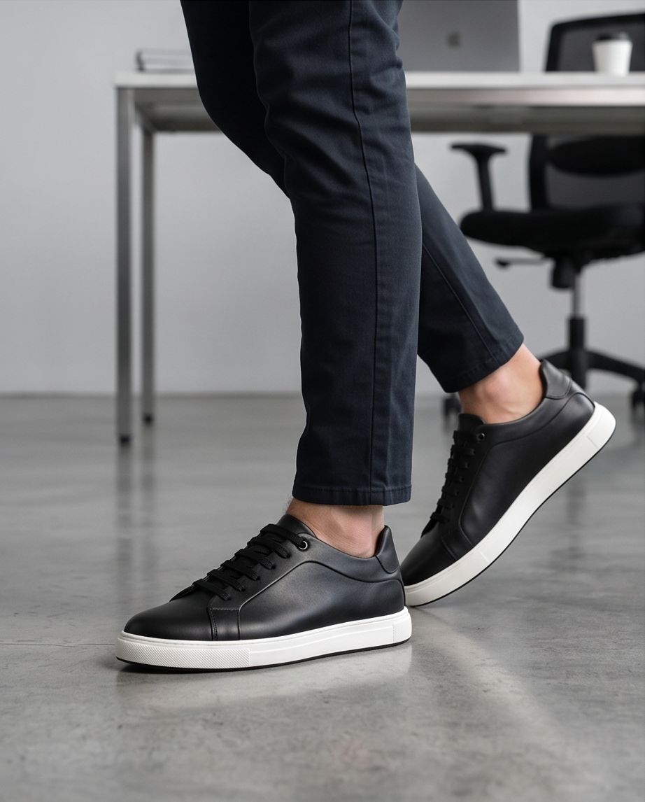 2H #04G Genuine Leather Black Casual Shoes