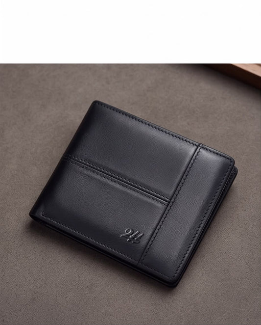 2H #8064 Black Genuine Leather Wallet
