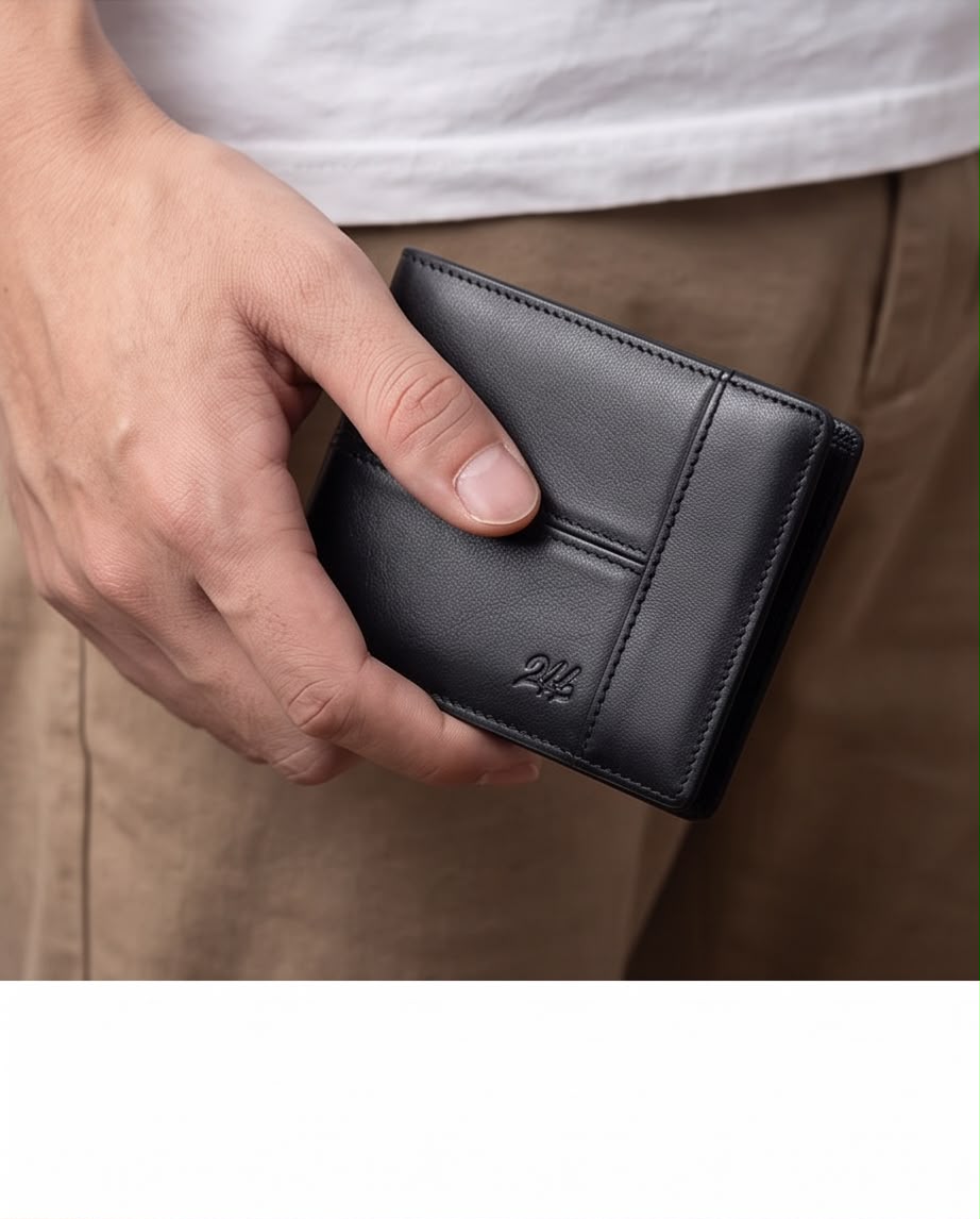 2H #8064  Black Genuine Leather Wallet