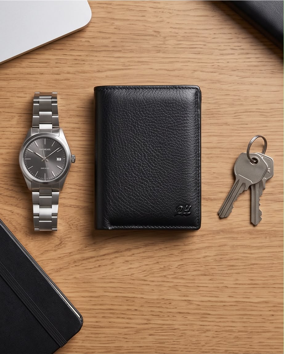 2H #1152 Black Genuine Leather Wallet