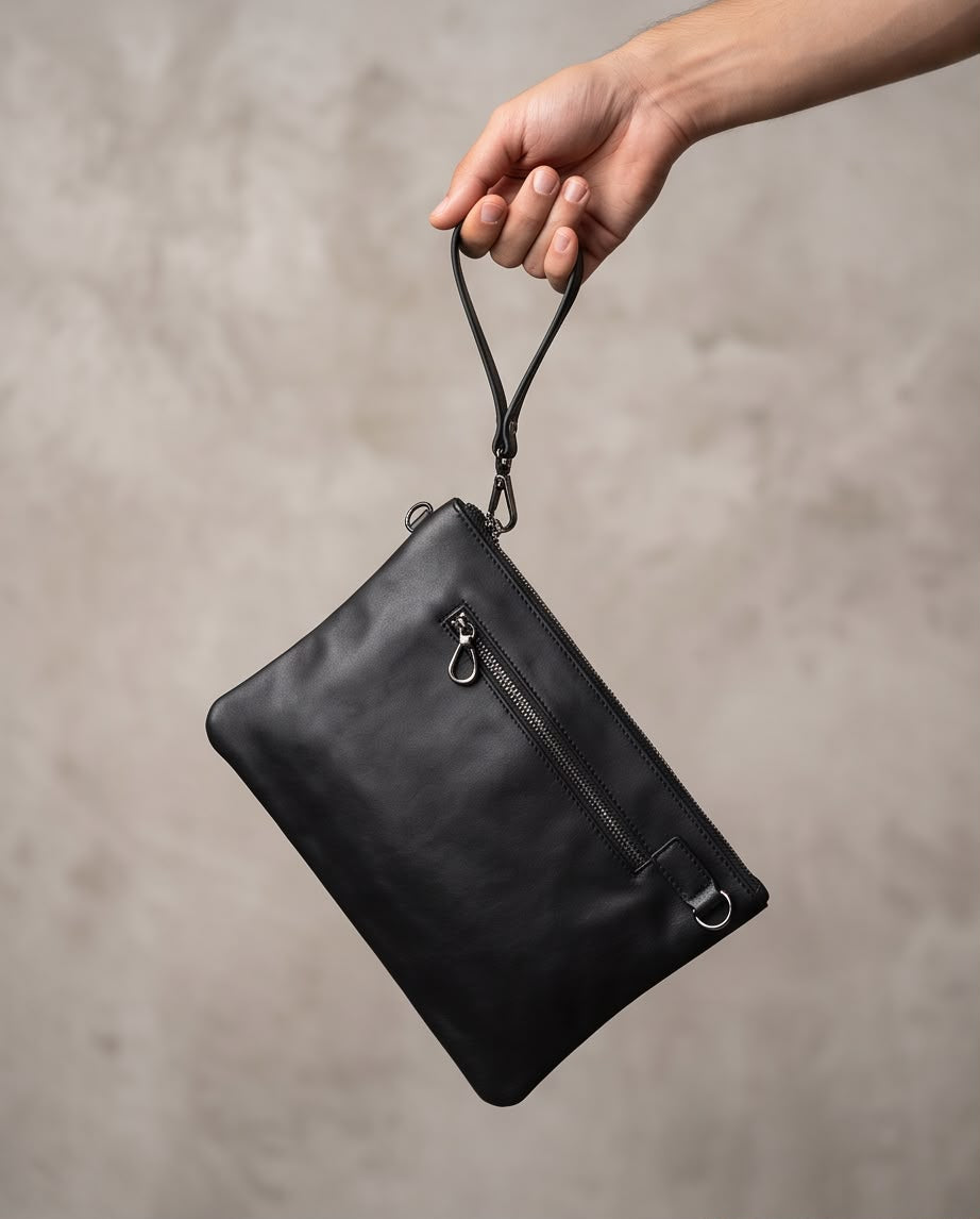 2H #CX1003 Black PU Leather Clutch Bag