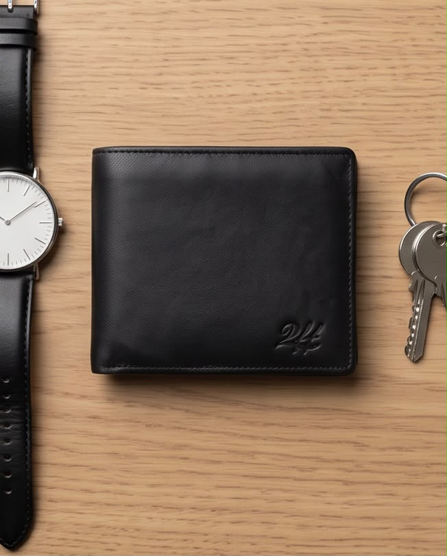 2H #7608 Black Genuine Leather Wallet