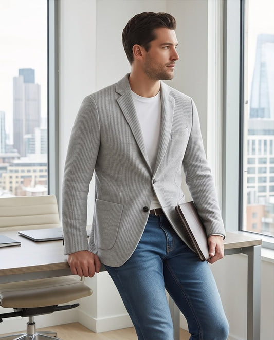 2H #291025 Light Gray Knitted Blazer