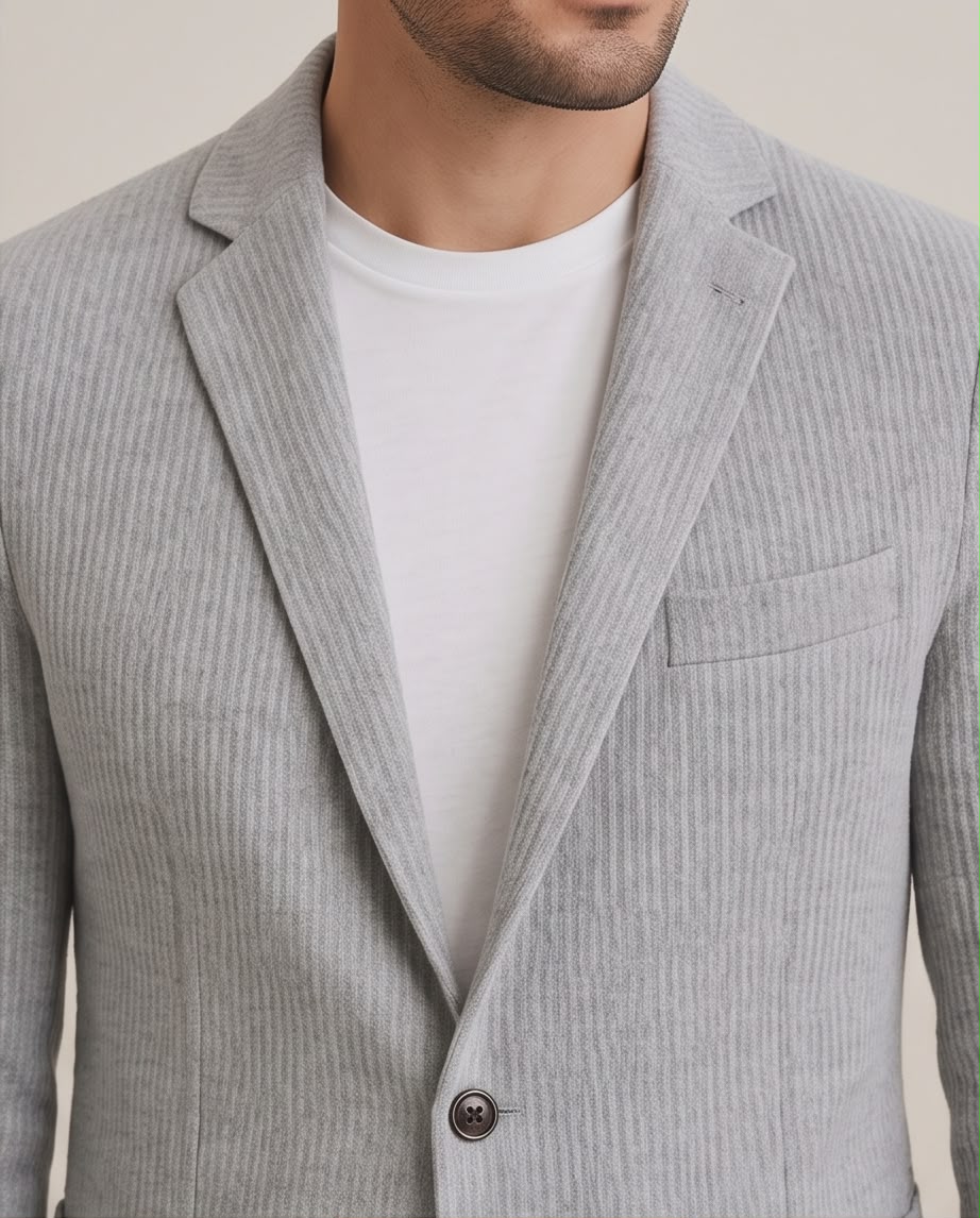 2H #291025 Light Gray Knitted Blazer