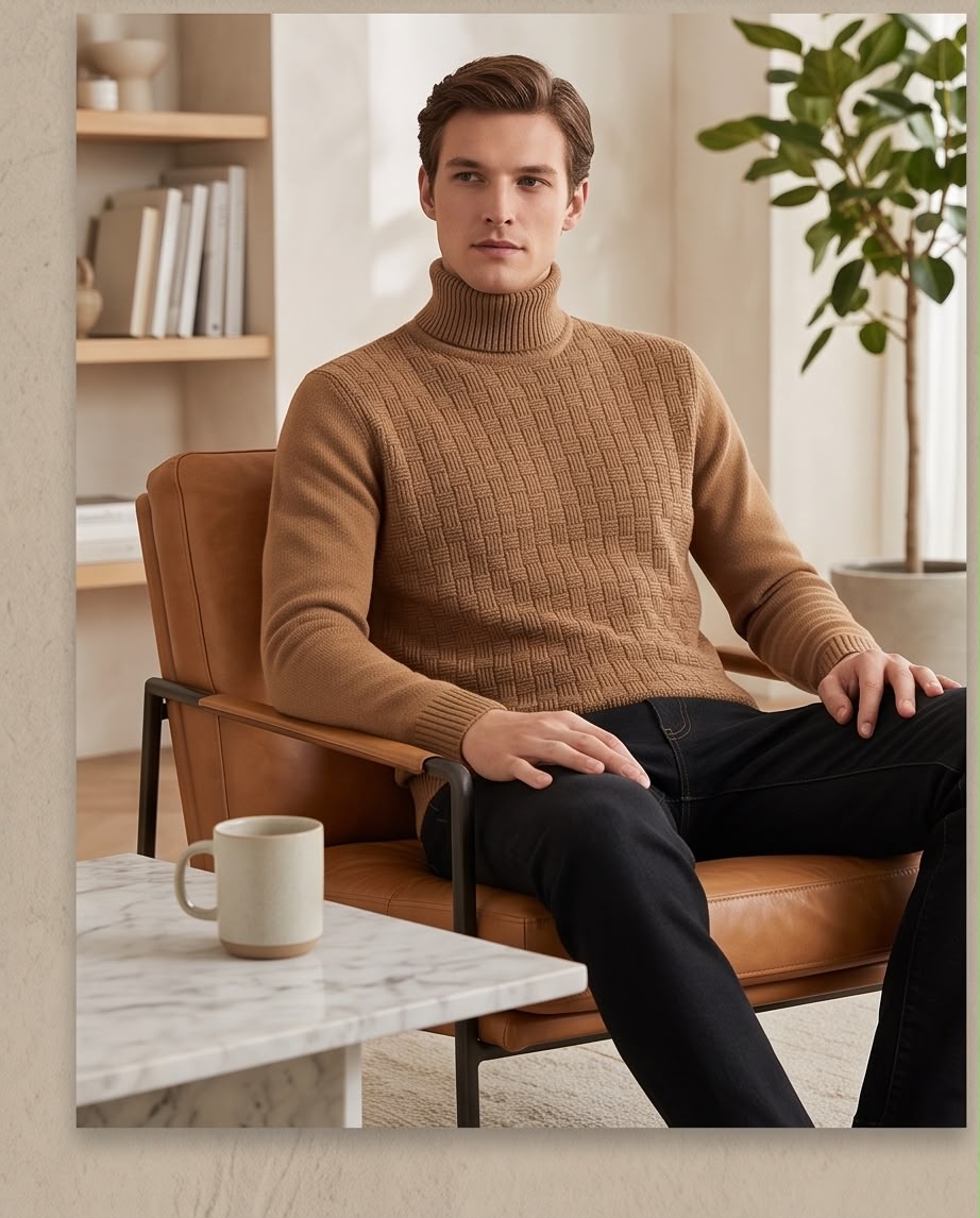 2H #462 Camel Turtle Neck Knitted Sweater