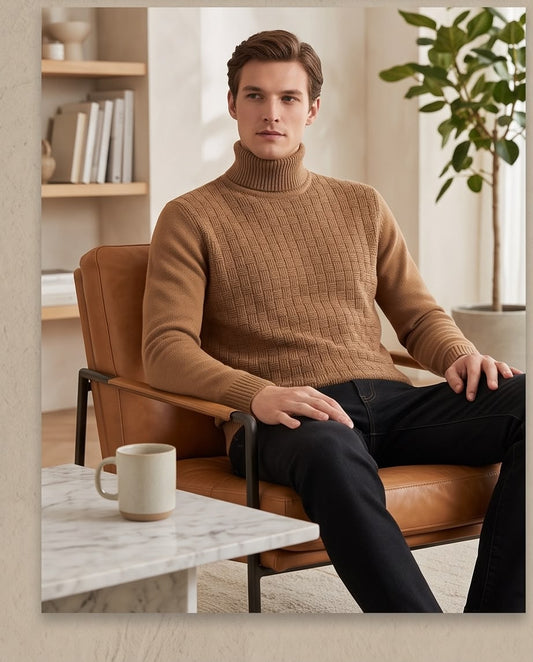 2H #462 Camel Turtle Neck Knitted Sweater