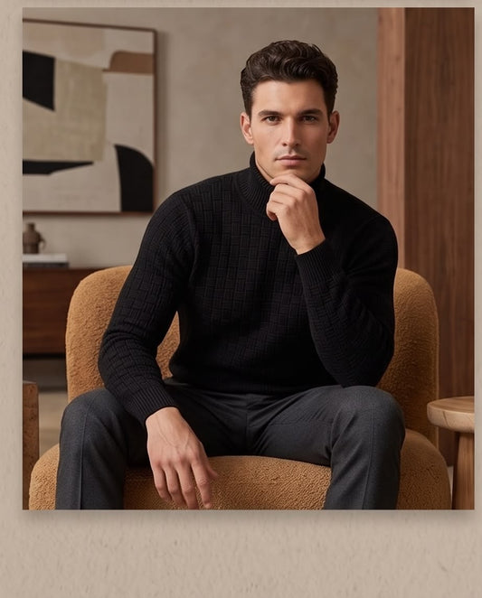 2H #462 Black Turtle Neck Knitted Sweater