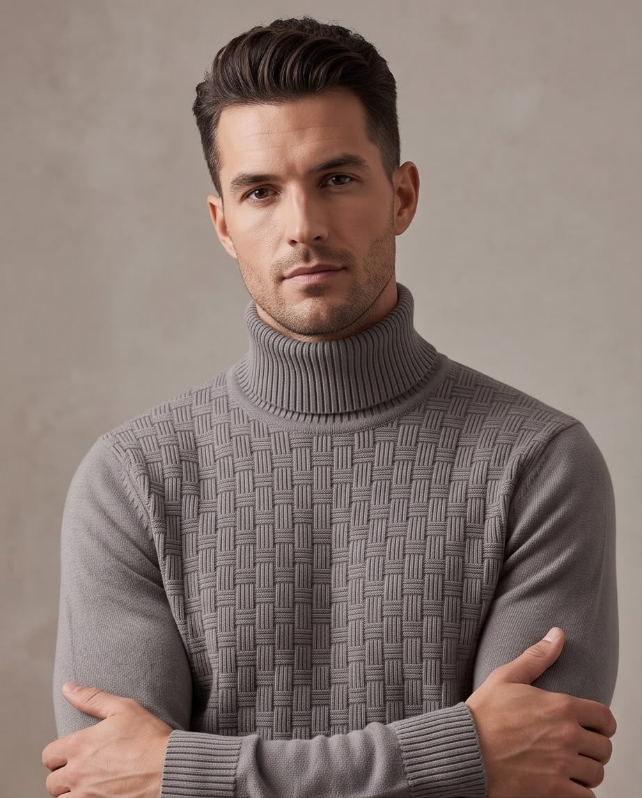 2H #462 Gray Turtle Neck Knitted Sweater