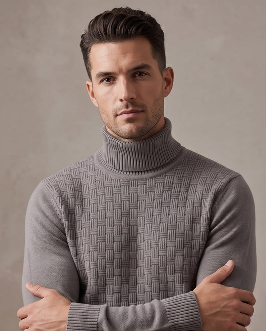 2H #462 Gray Turtle Neck Knitted Sweater