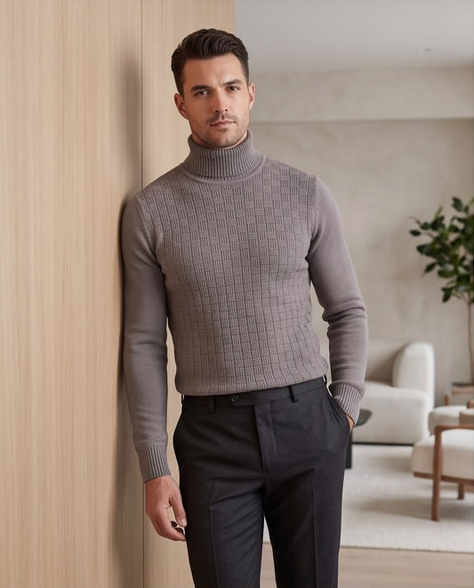 2H #462 Gray Turtle Neck Knitted Sweater