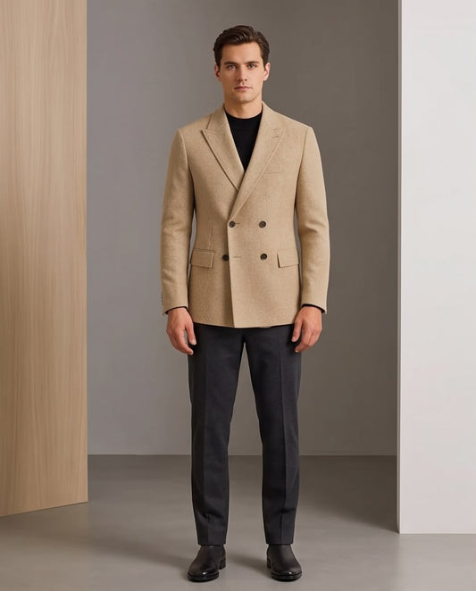 2H #281025 Beige Double Breasted Blazer