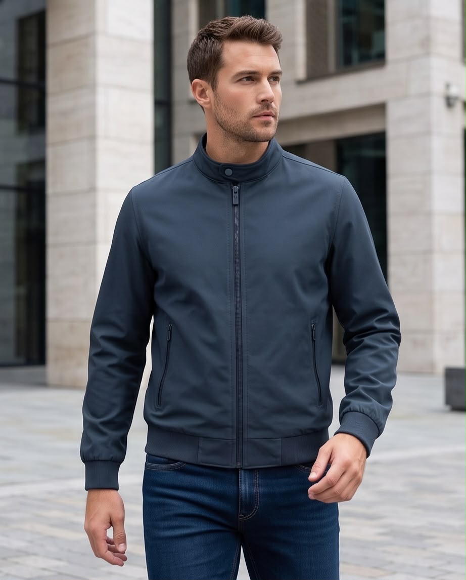 2H #8836 Navy stand up collar Slim Fit casual jacket