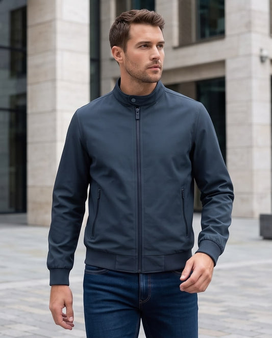 2H #8836 Navy stand up collar Slim Fit casual jacket