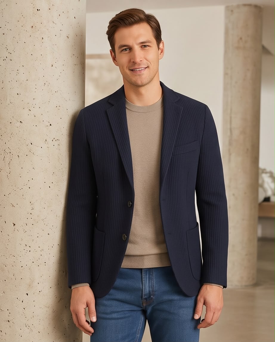 2H #291025 Navy Knitted Blazer