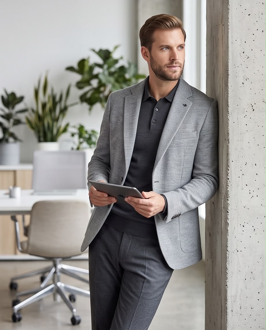 2H #291025 Gray Knitted Blazer