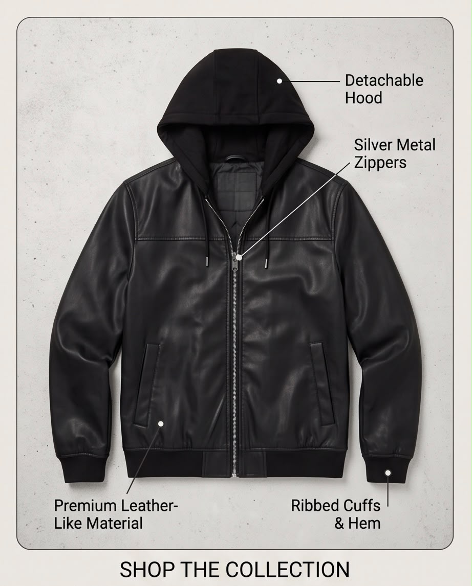 2H #906 Leather Casual Hooded jacket