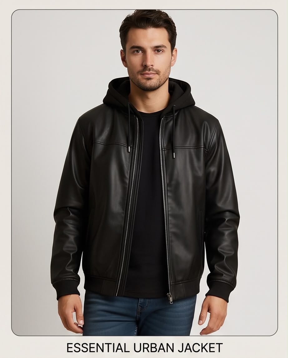 2H #906 Leather Casual Hooded jacket