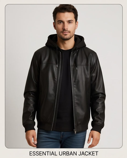 2H #906 Leather Casual Hooded jacket