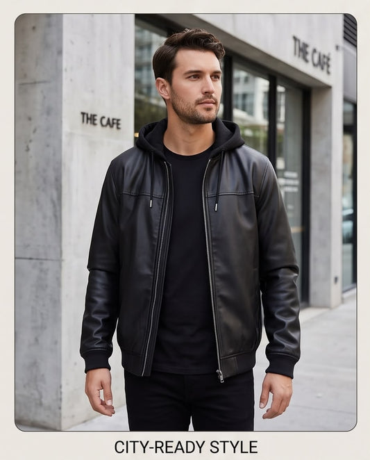 2H #906 Leather Casual Hooded jacket