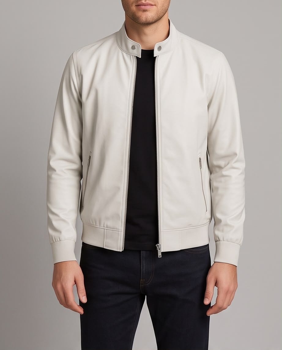 2H #8836 White stand up collar Slim Fit casual jacket