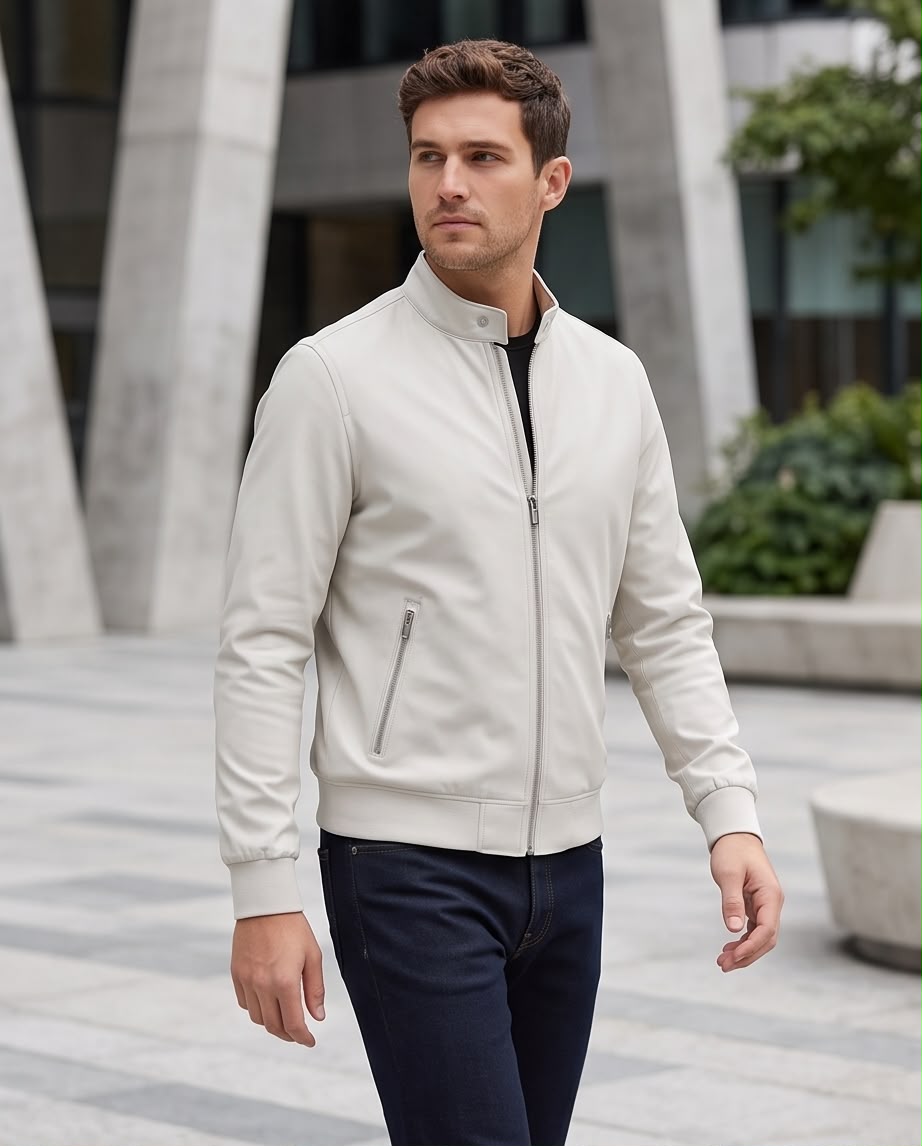 2H #8836 White stand up collar Slim Fit casual jacket