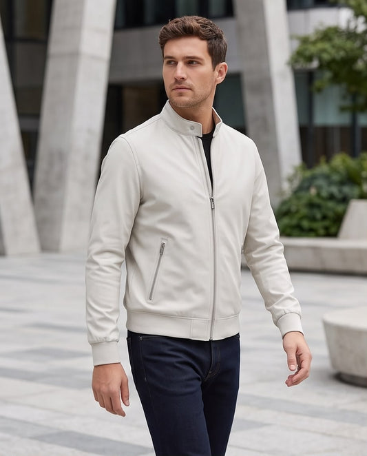 2H #8836 White stand up collar Slim Fit casual jacket