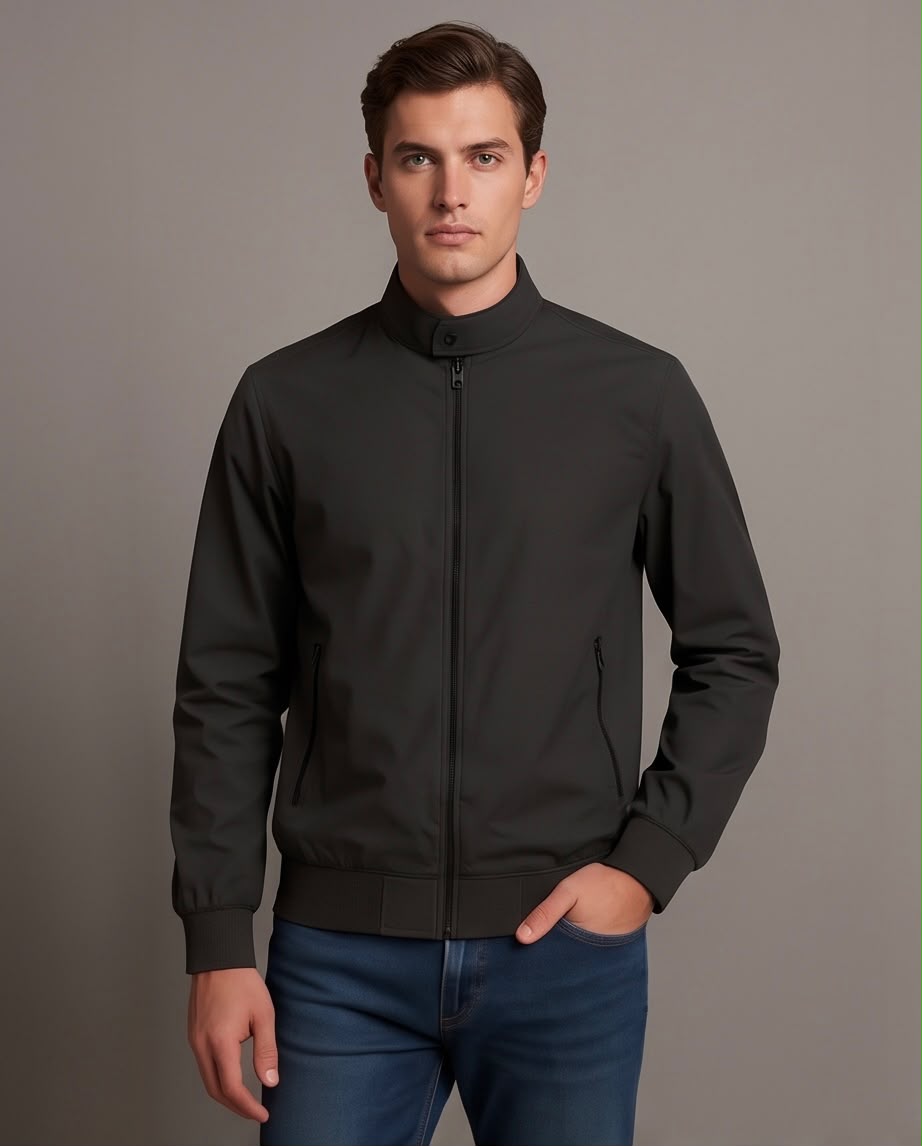 2H #8836 Black stand up collar Slim Fit casual jacket