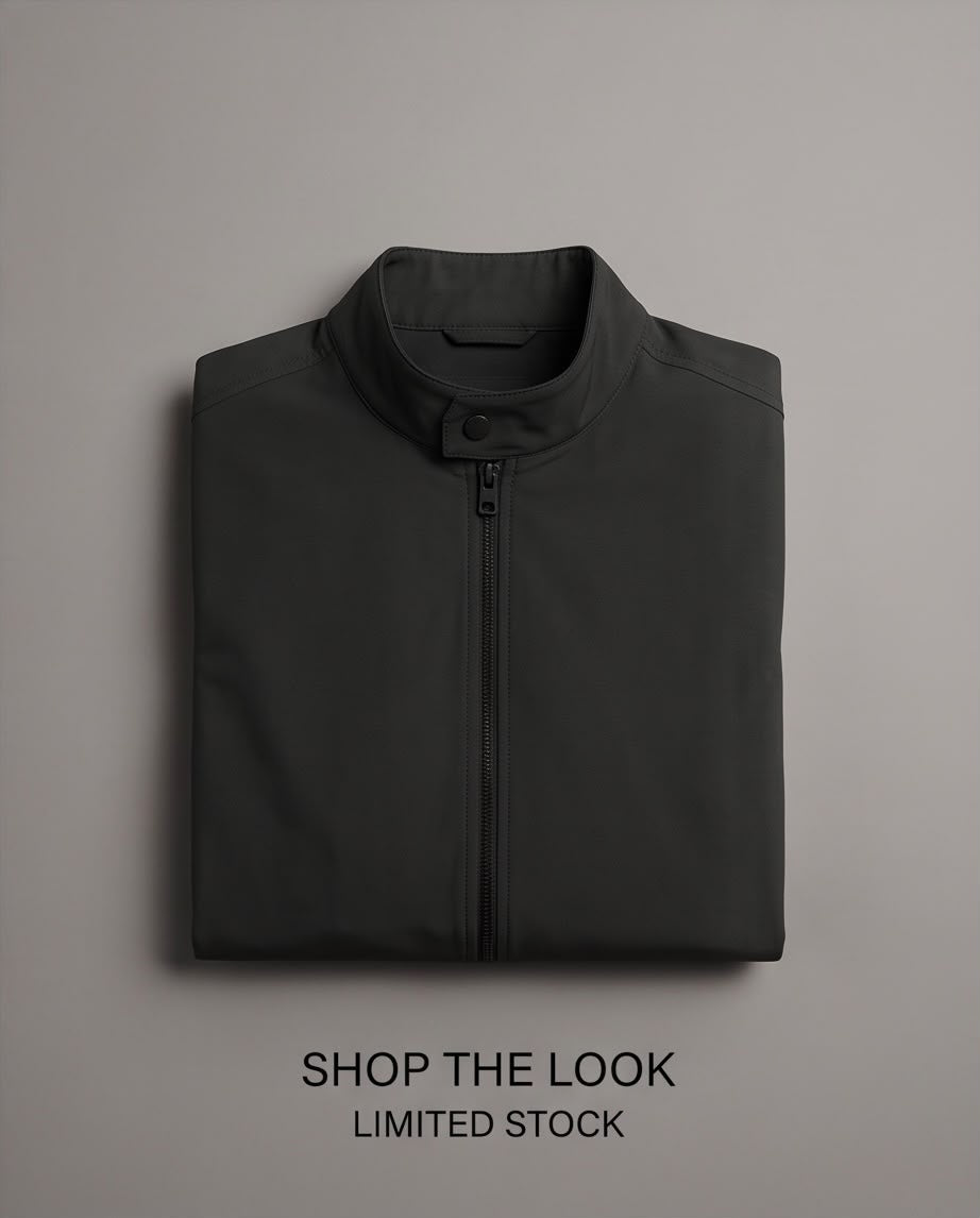 2H #8836 Black stand up collar Slim Fit casual jacket