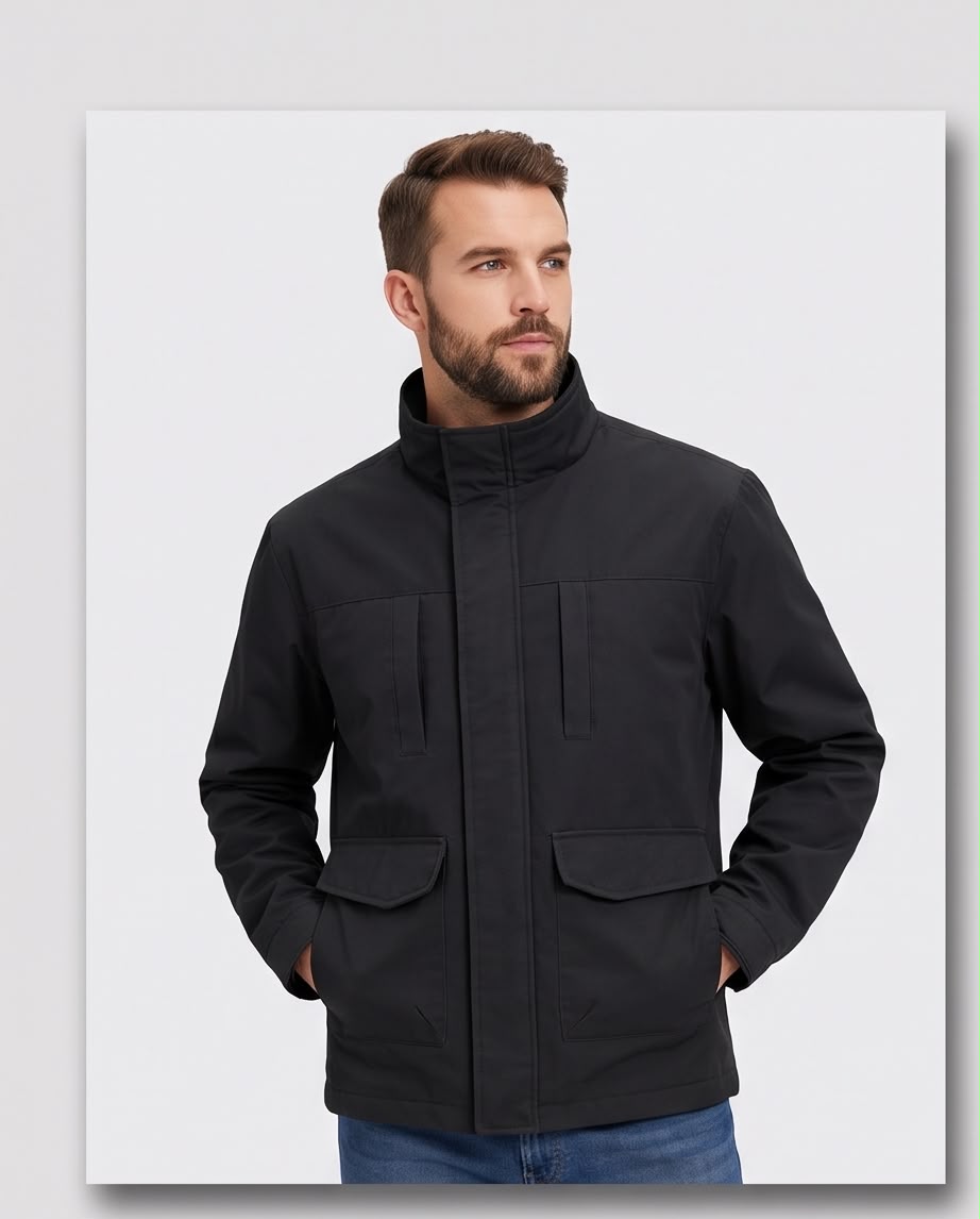 2H #88068 Black stand up collar casual jacket