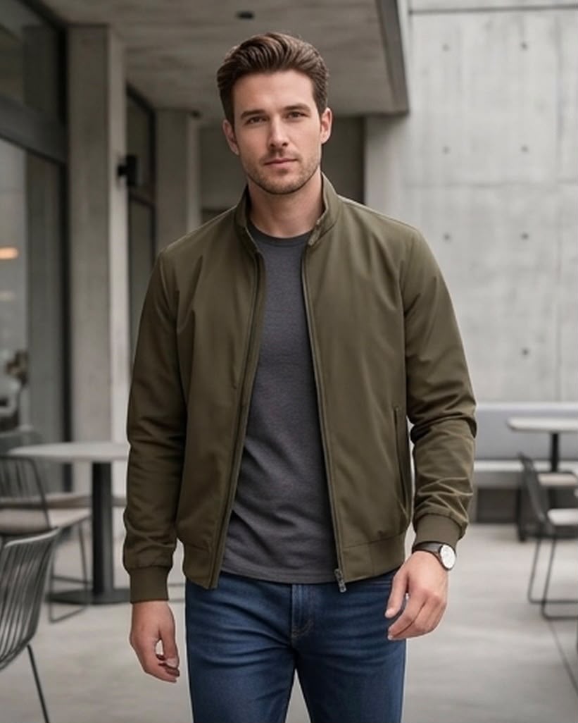 2H #8836 Brown stand up collar Slim Fit casual jacket
