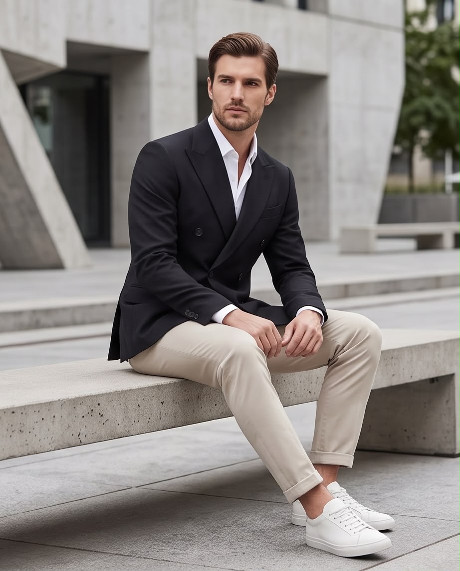 2H Black Double Breasted Blazer