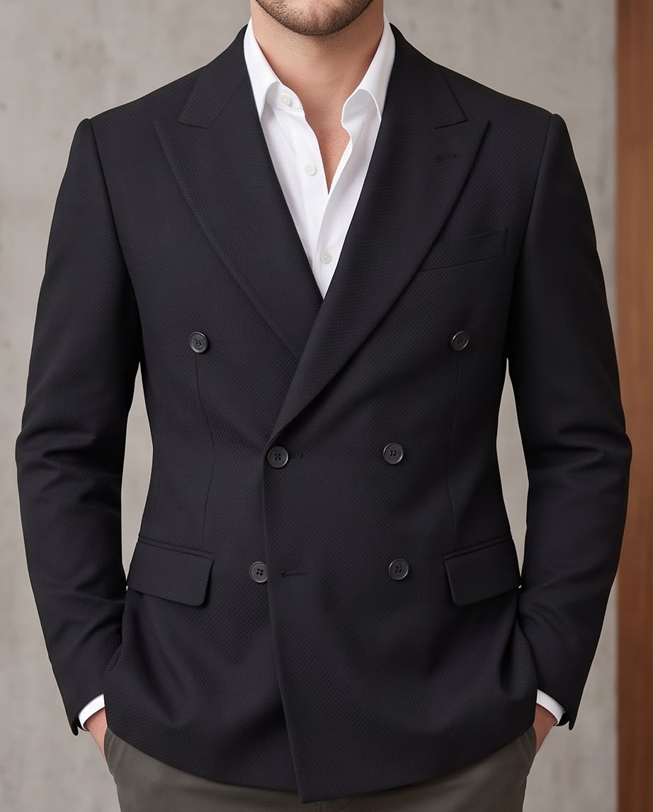 2H Black Double Breasted Blazer