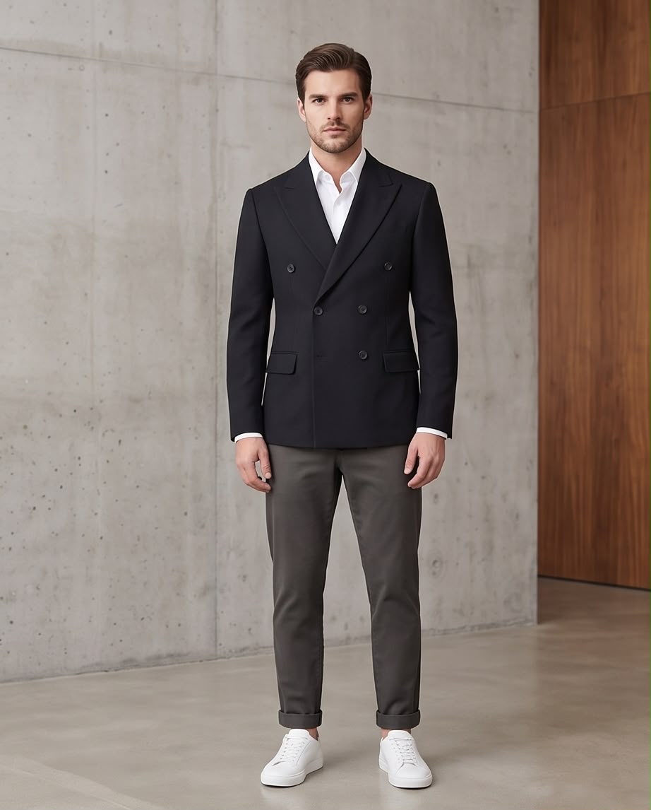 2H Black Double Breasted Blazer