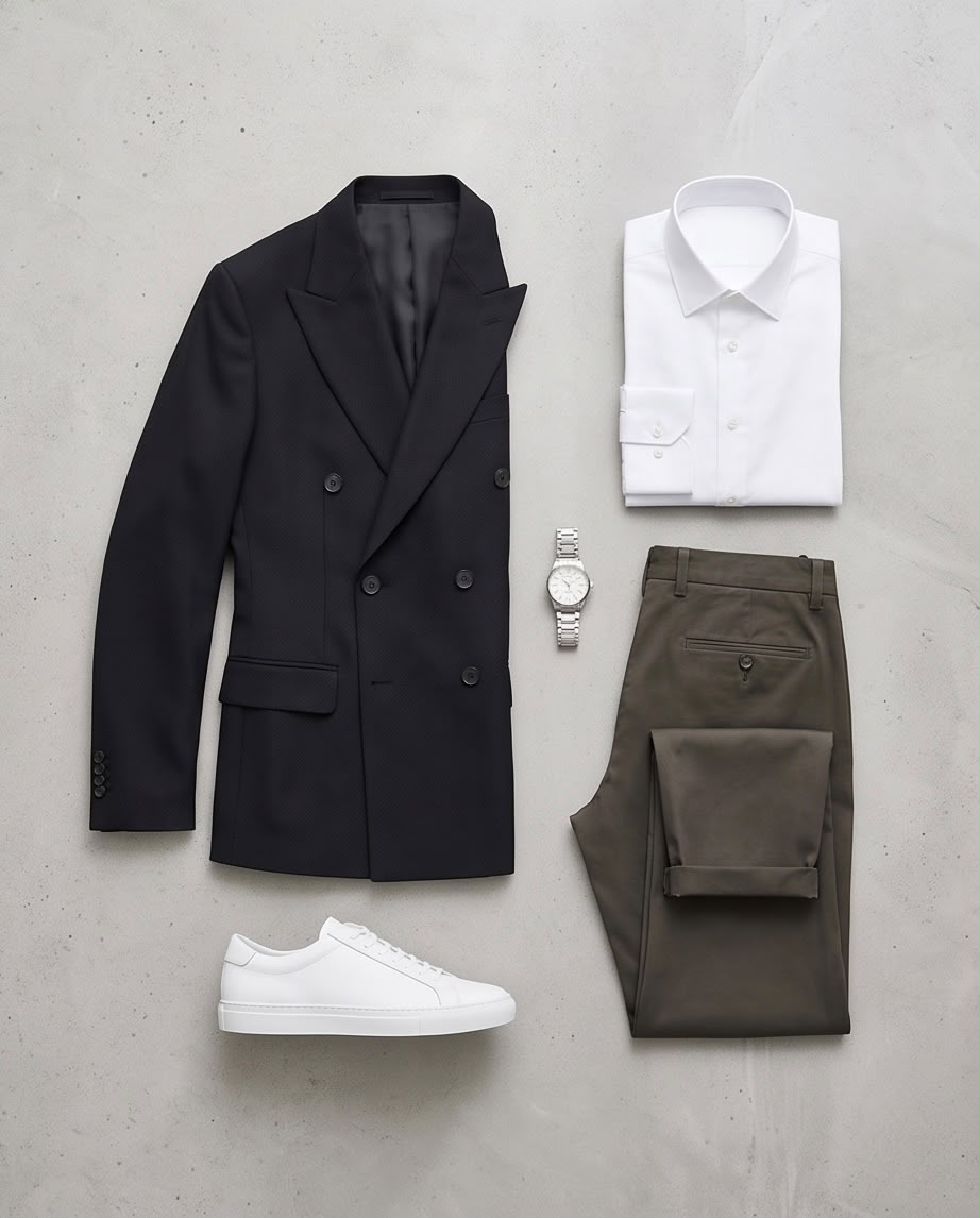 2H Black Double Breasted Blazer