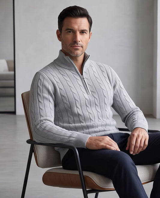 2H Gray Cable Knit Sweater