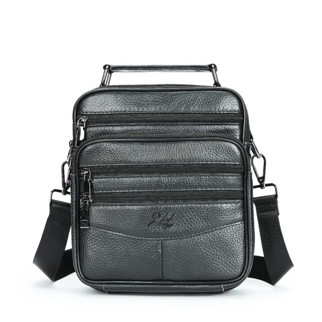 2H #6049 Genuine leather Black Shoulder messenger bag