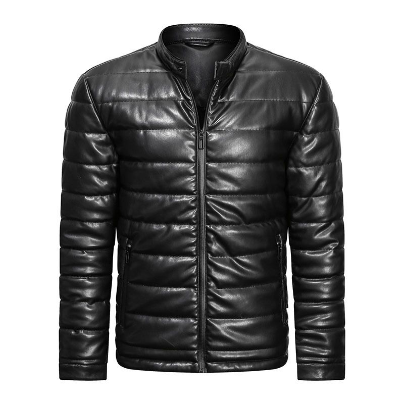 2H Black Puffer Leather casual Jacket