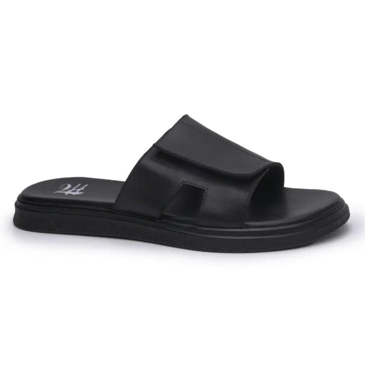 2H G02-15-1 Black Leather Slippers