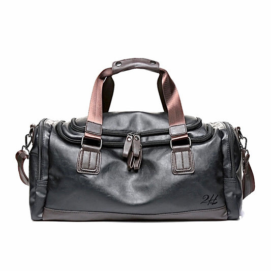 2H Black/Brown pu leather Travel Duffle Bag
