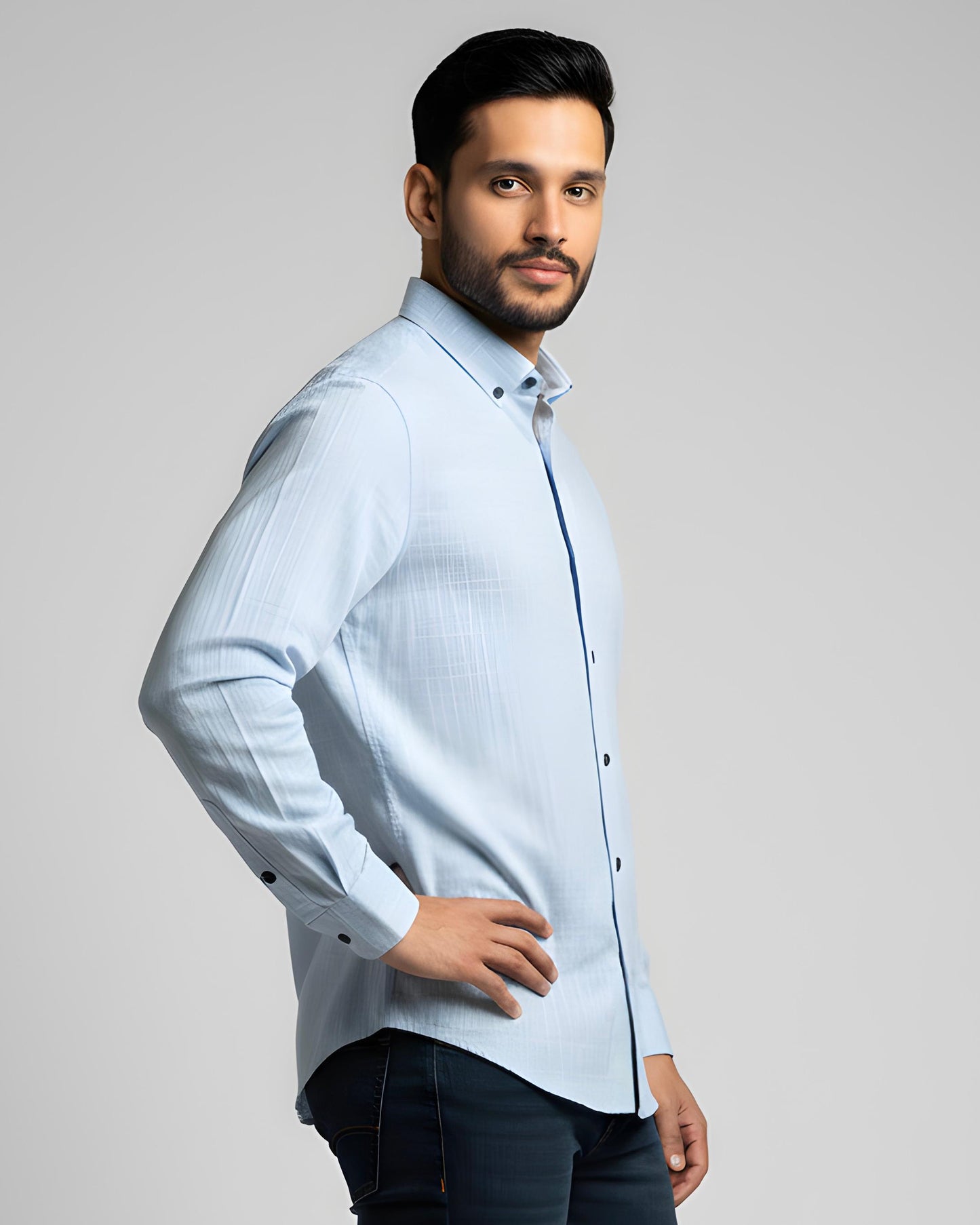 SALE! 2H Light Blue Squared Linen Shirt